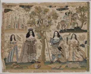 チャールズ2世の修復、1665年頃（シルク刺繍）